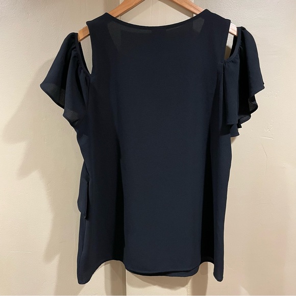 Bobeau Cold Shoulder Ruffle Black Blouse - Picture 2 of 5